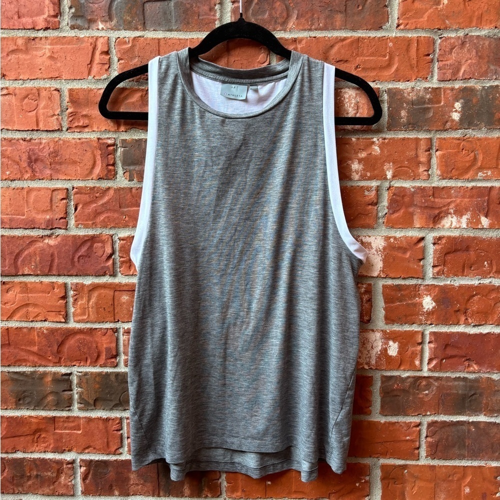 Athleta Womens Small Gray White Trim Active Racerback Tank Top